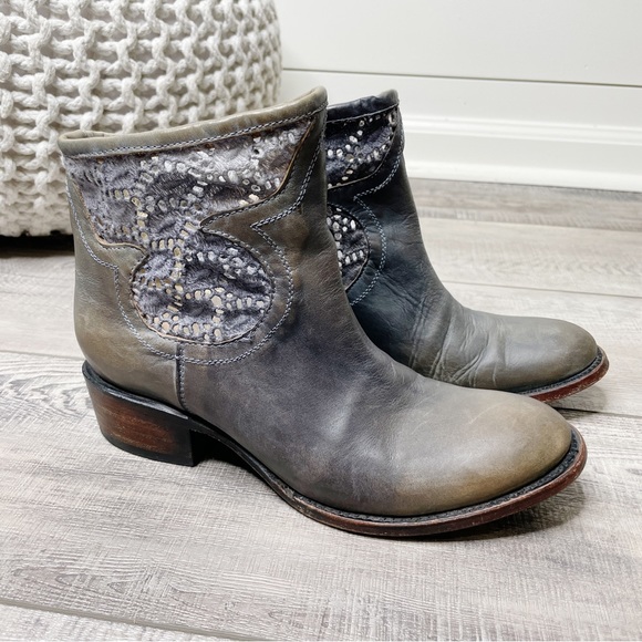 Freebird by Steven Shoes - Freebird by Steven Cabcro Distressed Leather Lace Ankle Booties Blue Grey Size 7